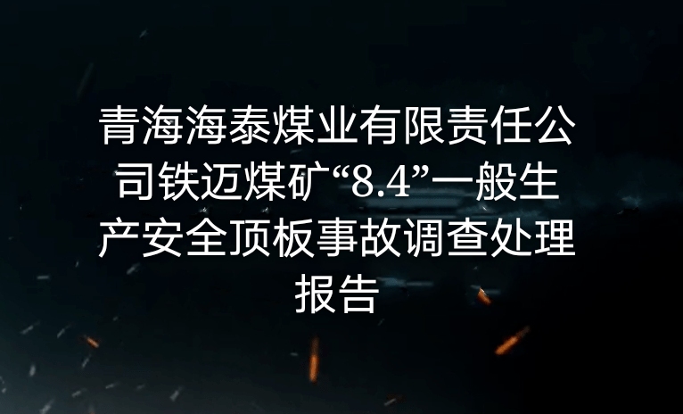 青海海泰煤業(yè)有限責(zé)任公司鐵邁煤礦“8·4”一般生產(chǎn)安全頂板事故調(diào)查處理報(bào)...